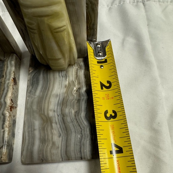 Vintage Onyx Marble Polished Stone Mayan Tiki Medallion Sculptural Bookends 60s - Picture 14 of 16